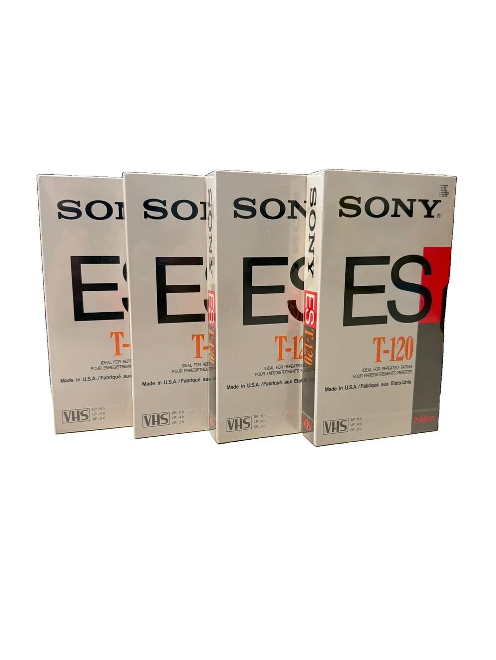 4 pack SONY ES T-120 VHS BLANK TAPE (FACTORY SEALED) NEW ~ MADE IN USA 246m